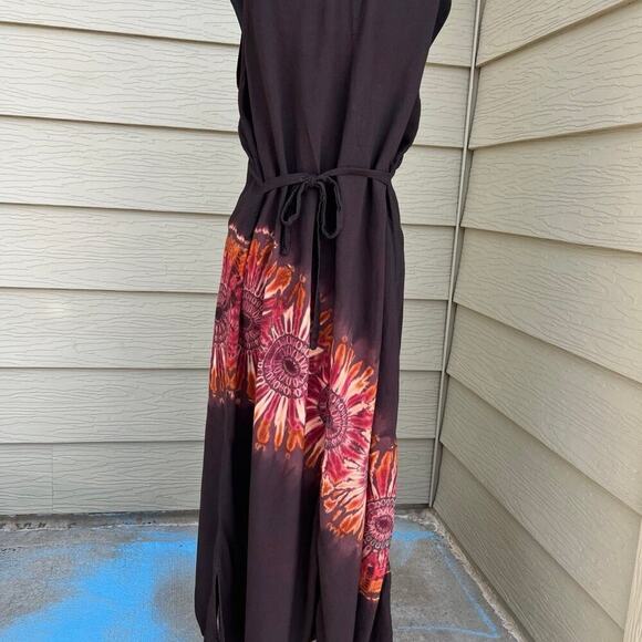 BATIK DESIGN, long with colorful batik on skirt, sleeveless dress women's M-L - Picture 4 of 12